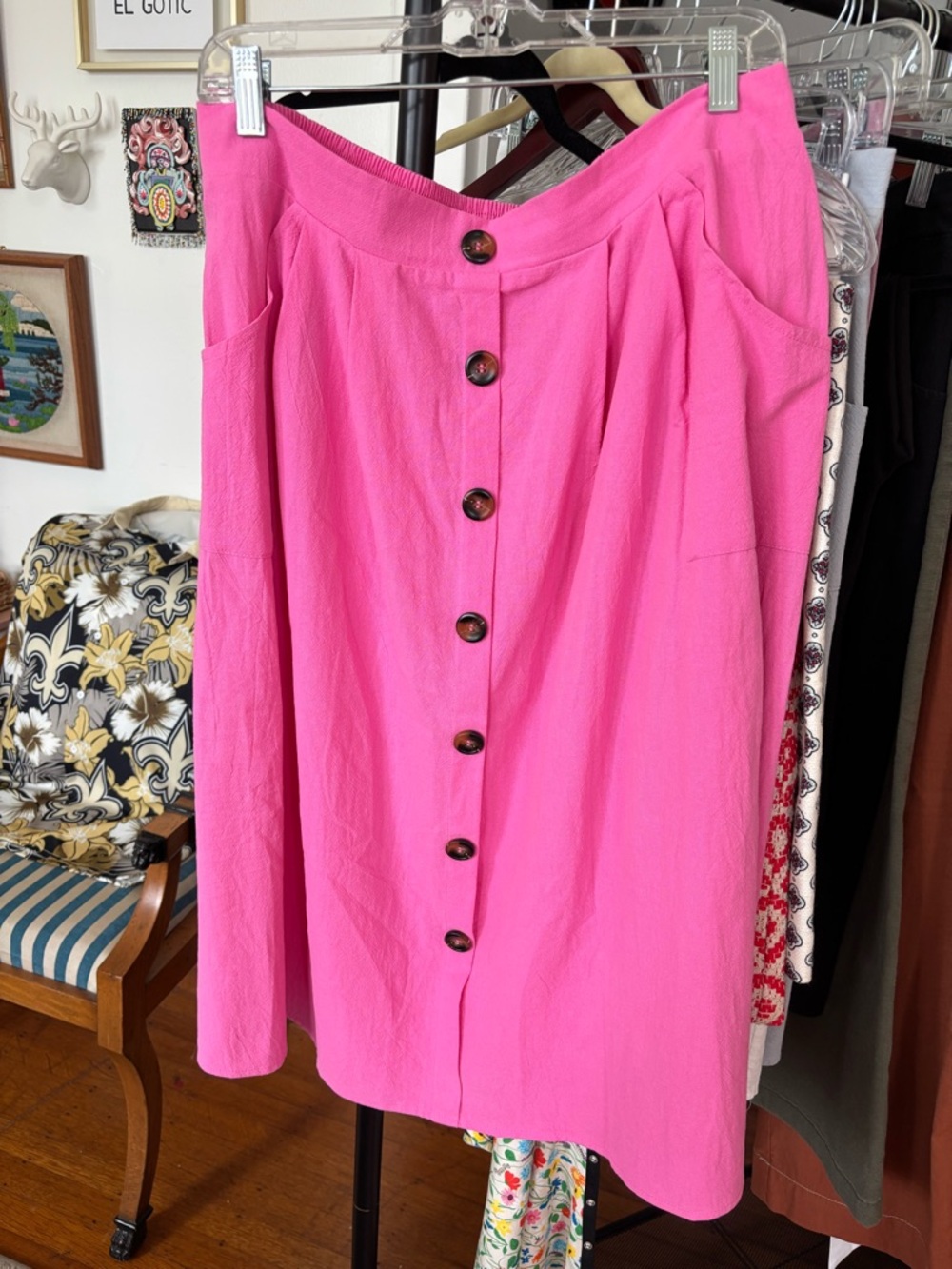 Bright Pink Button-Front Women's Skirt